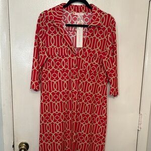 Diane Von Furstenberg Red and White Midi Dress